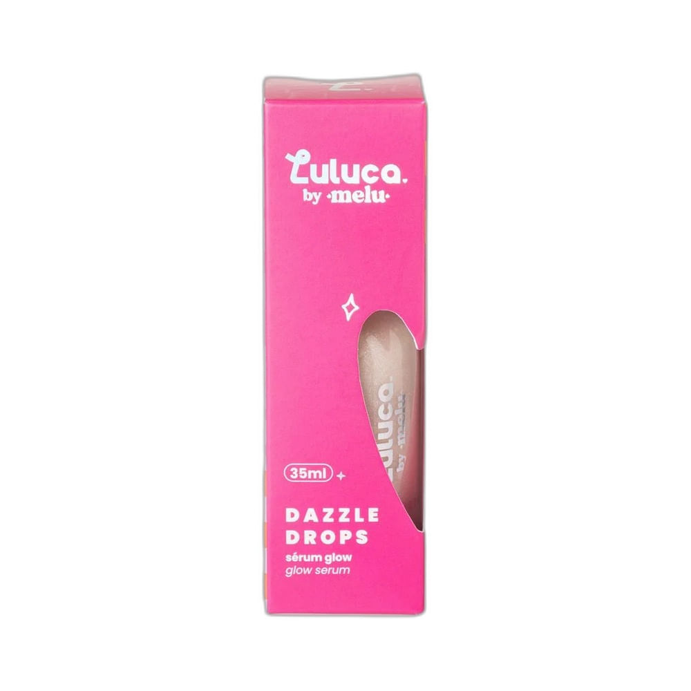Close do Sérum Facial Melu Luluca Glow Dazzle Drops 35ml com líquido dourado